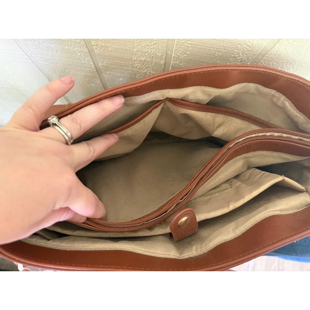 Bundle Cognac Saffiano Laptop Tote Bag and Floral Zip Around Wallet Set - Picture 5 of 8